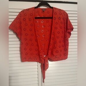 Charlotte Russe Red Eyelet Tie-Front Cropped Blouse